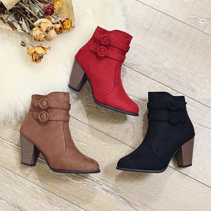 Women's Boots 2026 European and American Style Suede Short Boots with Side Zipper, Faux Short Fur, Medium Heel, Chunky Heel, Rubber Pointed Toe Fashion Boots