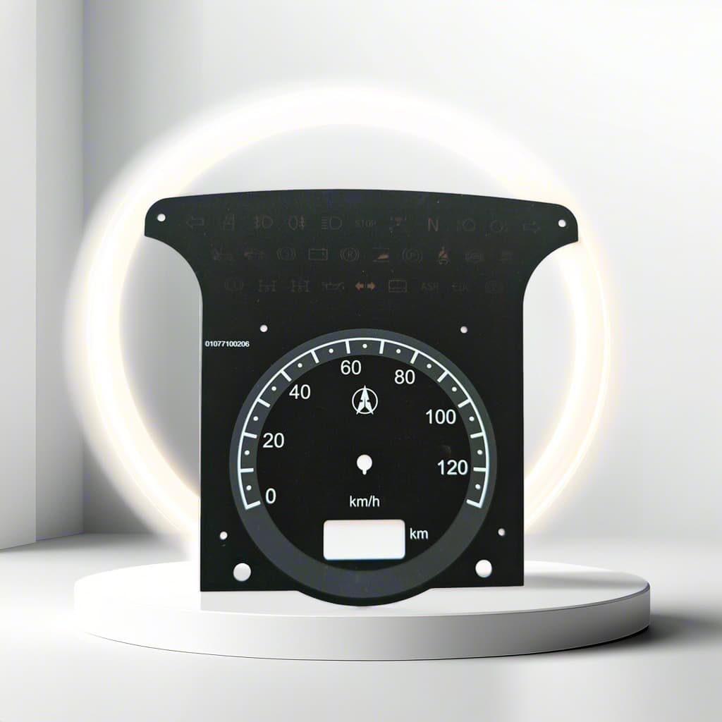 Manufacturing PVC film panels, automotive dashboard overlays, instrument tachometer display panels