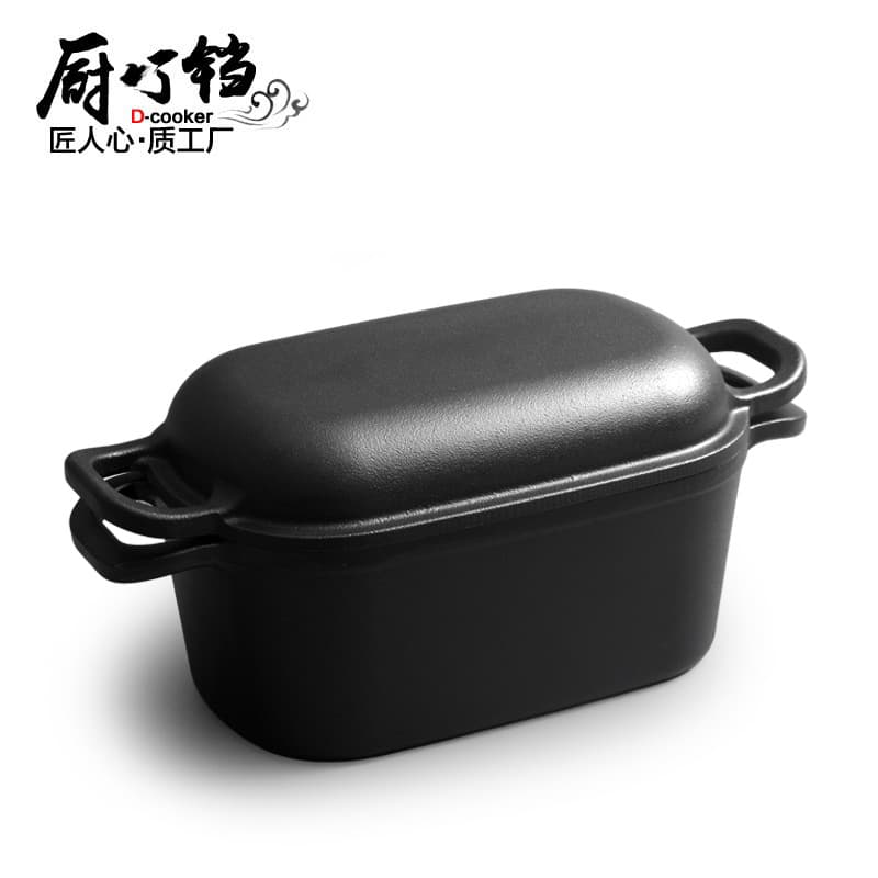 2-in-1 Cast Iron Bread Loaf Pan, Rectangular, Double-Ear, European-Style Bread Baking Mold, Rectangular Dutch Oven