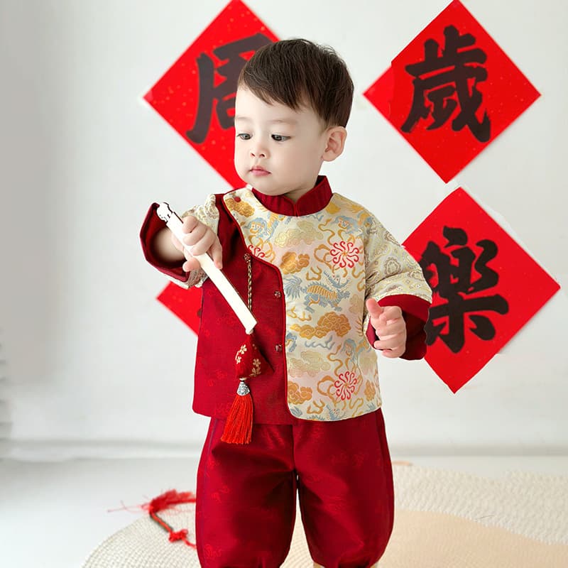 2025 New Style Hanfu Boys' Chinese Style Suit, Festive Baby Chinese Tang Suit, First Birthday Dress