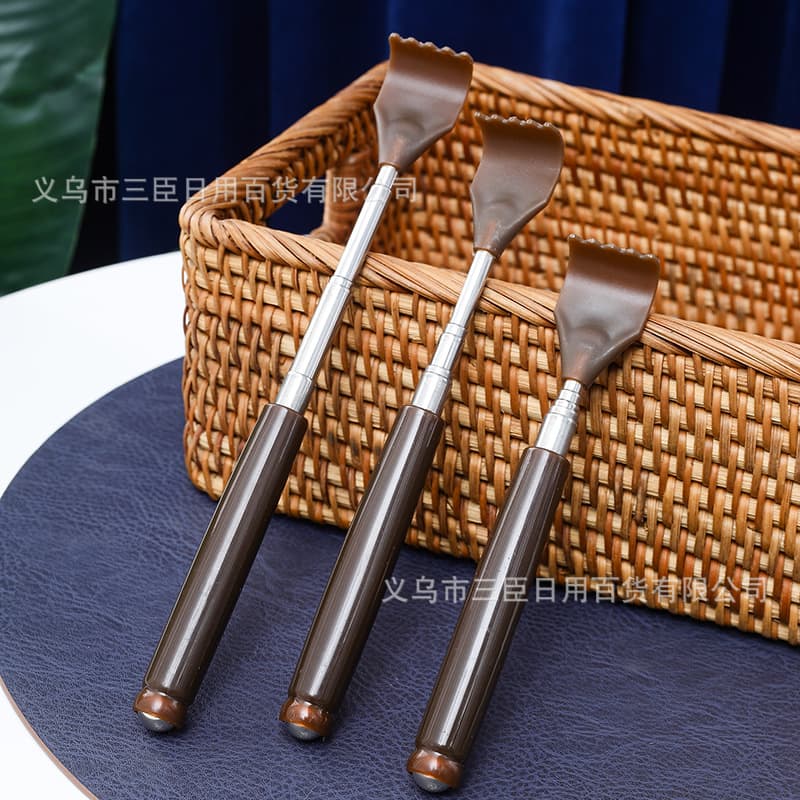Eight-direction wealth stainless steel back scratcher with steel beads, five-section telescopic ox horn design massage tool