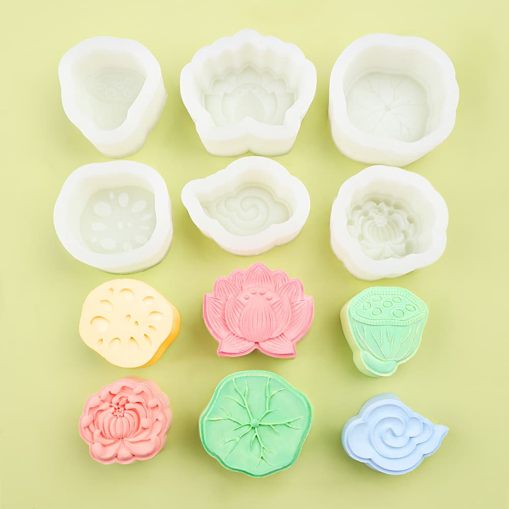 Lotus lotus root mooncake shape silicone mold chrysanthemum lotus leaf lotus root DIY handmade soap gypsum chocolate mold