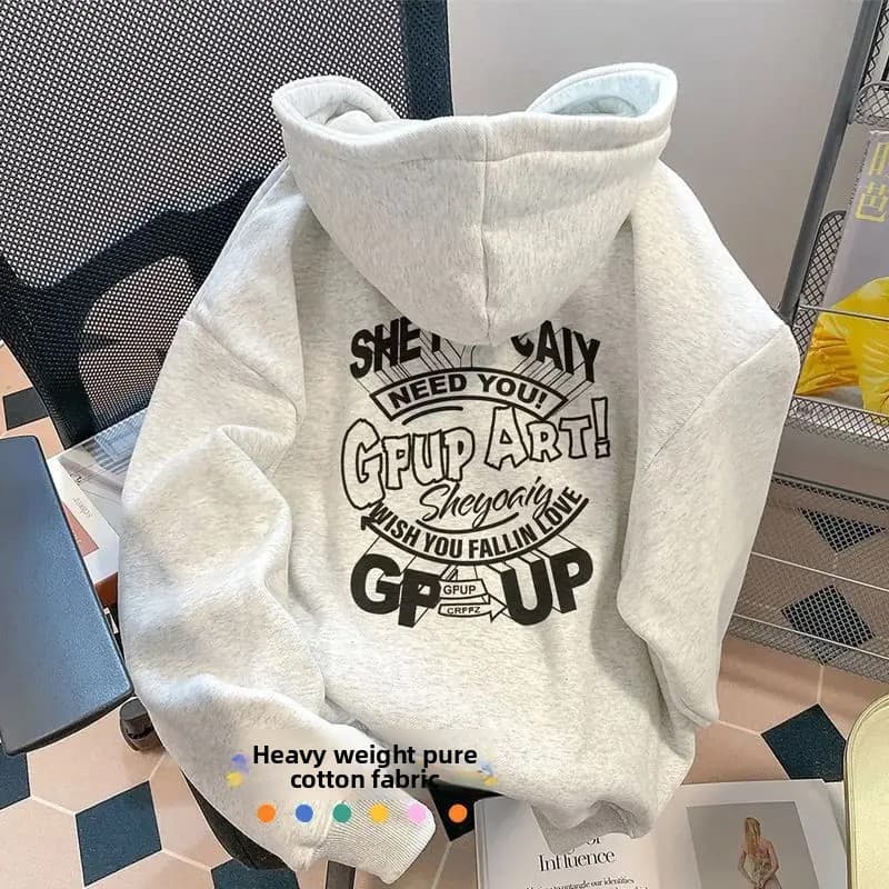 ndy American Letter Print Hoodie Women's Autumn Winter Fleec