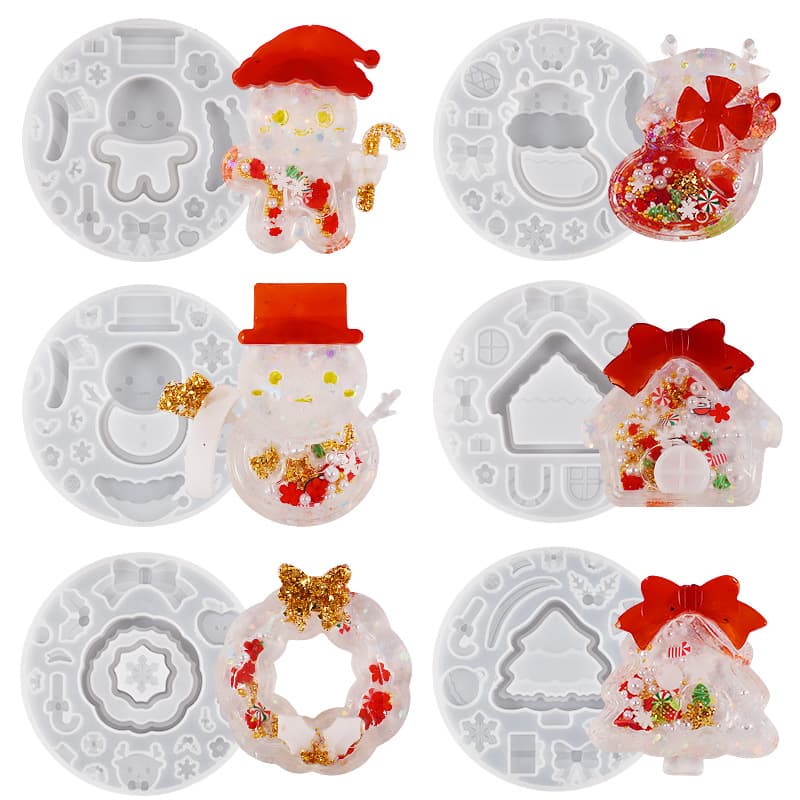 Christmas Sand Art Christmas Tree Snowman Mold House Silicone Resin Sand Mold Pendant Dress-Up Set