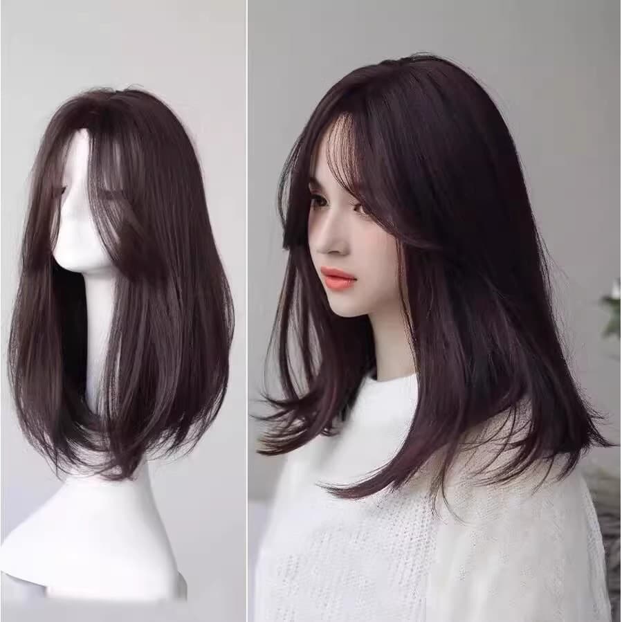 Cyber Celebrity Wig Women's Mid-Length Buckle Bang Pear Flower Head Round Face Elegant Fashion Mid-Length Straight Clavicle Hair