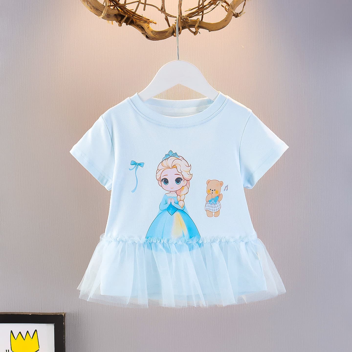 Children's Clothing Girls' Summer Clothing Elsa Short-Sleeved T-Shirt 2026 New Korean Style Baby Elsa Mesh Stylish Thin Top