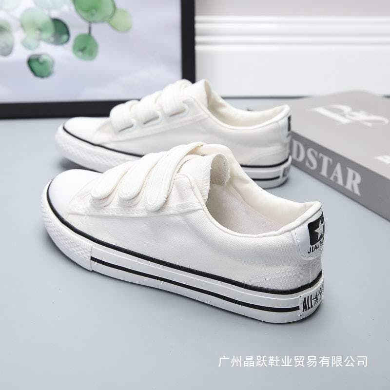 Black Canvas Slip-On Shoes Women's Breathable Low-Top Flat Casual Work Shoes Rubber Bottom Adhesive Fastening Solid Color