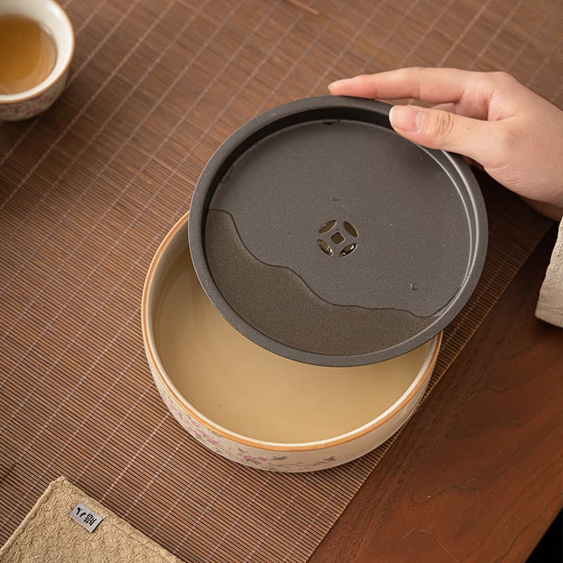 Ru ware teapot stand, water storage dry brewing stand, household ceramic, can be used as a small tea table, teapot holder, teapot mat, and Kung Fu tea set accessory.