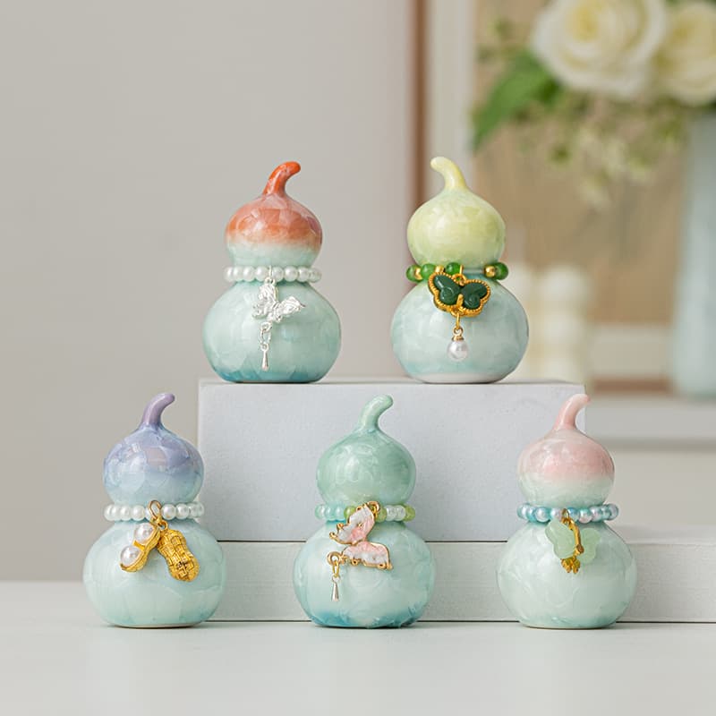 Creative Crystalline Glazed Gradient Mini Gourds, High-Aesthetic Tea Play Ornaments, Tea Ceremony Zero Accessories, Ceramic Lid Rests, and Decorative Items