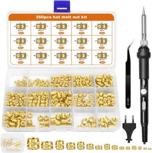 6 Hot Press Tips + 350 Threaded Insert Welding Kit, 3D Printing Hot Melt Nut Tool Repair Soldering Iron