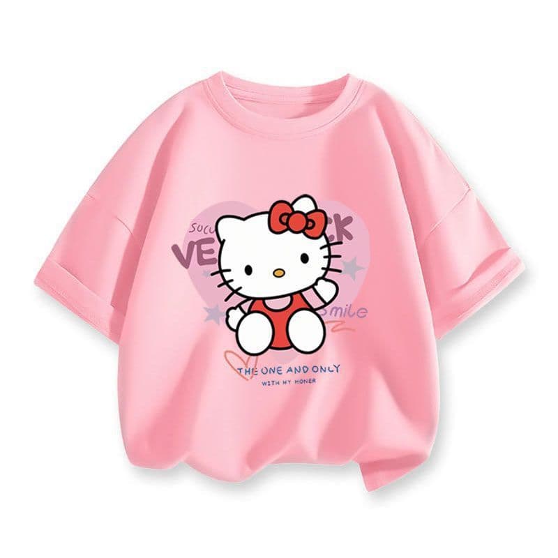 Hello Kitty Children's Short-Sleeve T-Shirt 2024 Summer New Girls Top Toddler Half-Sleeve Casual Wear