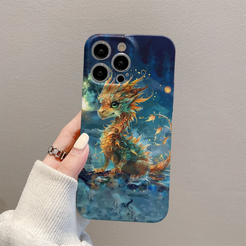 Cartoon Oil Painting Dragon Apple 13 Phone Case Compatible with iPhone 15 Protective Cover Film Hard Shell 14 Pro Max