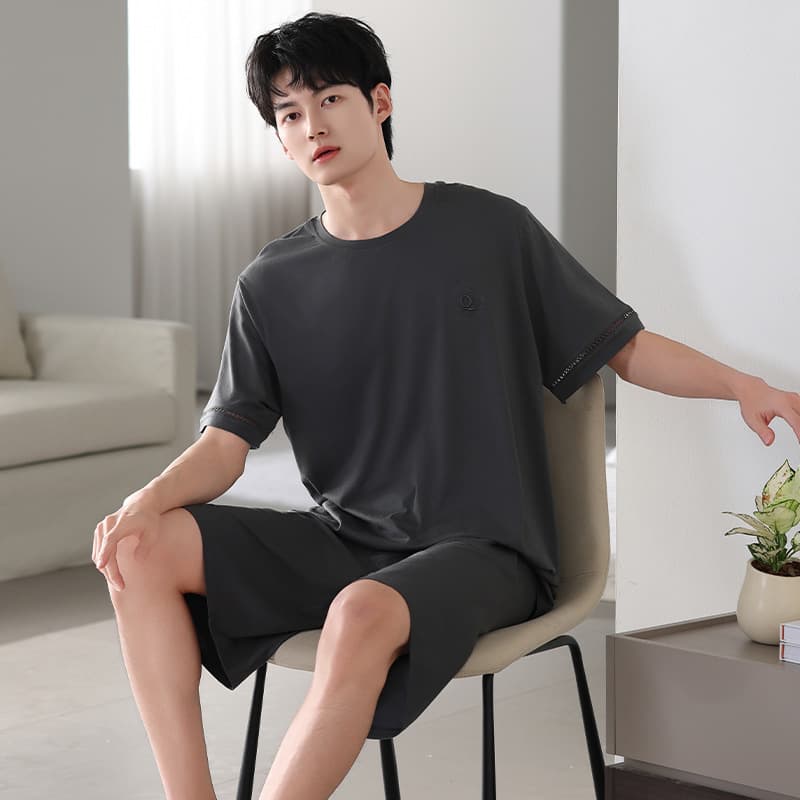 Men's Pajamas Summer Short-Sleeved Modal Ice Silk Thin Plus Size Casual Simple Summer Men's Home Wear Set