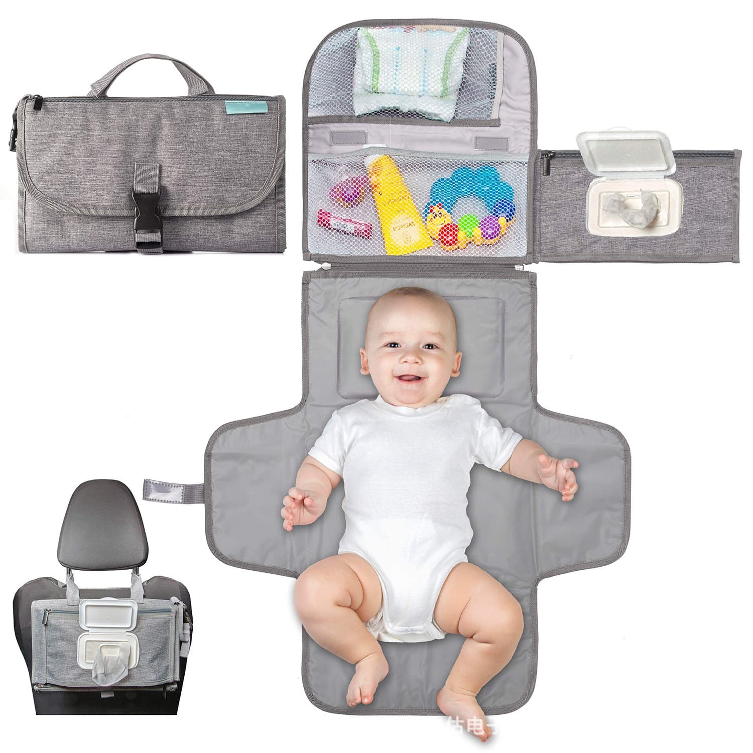 Baby Diaper Changing Pad Foldable Waterproof Diaper Station Portable Diaper Changing Mat with Hanging Bag for Stroller