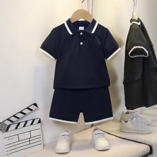 Southeast Asia Cross-Border New Summer Boy Short Sleeve Polo Shirt Set Korean Style Kids Stylish Two-Piece Casual Children's Wear