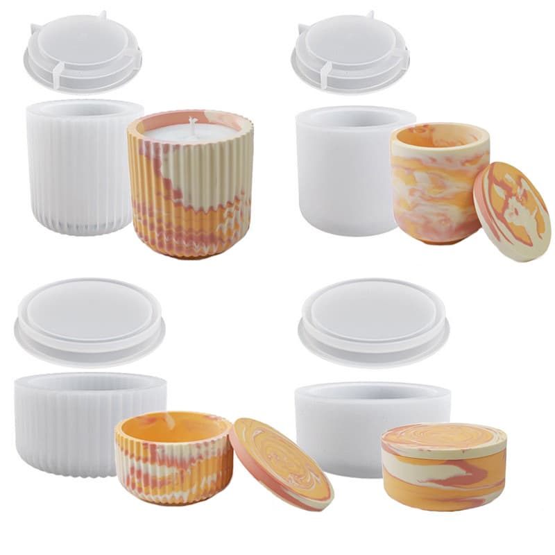 diy gypsum cement candle cup glossy stripe with lid mirror glue storage box silicone mold cross-border hot sale