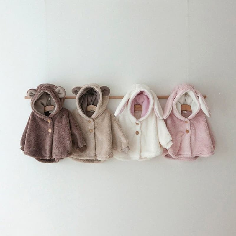 2026 Korean Style Ins Baby Toddler Winter Warm Plush Coat Bear + Big Rabbit Ears Cute Hooded Loose Cardigan