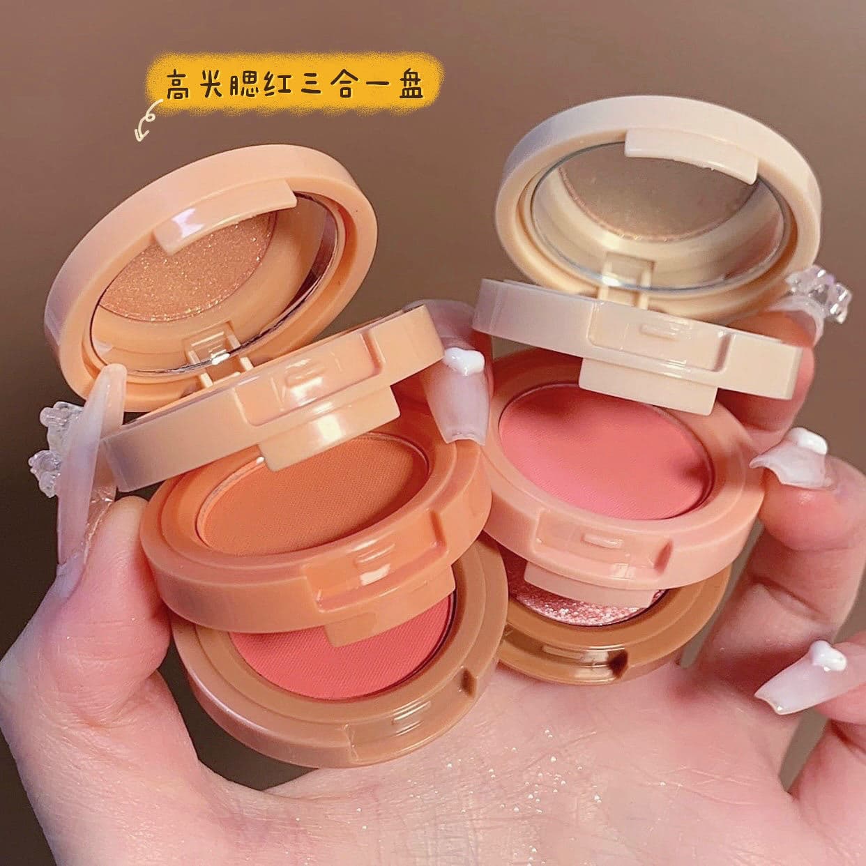 Miss lara Three-Layer Highlighter Blush, Pearl & Matte Shimmer, Sparkling, Student Daily Affordable Multi-Function Palette