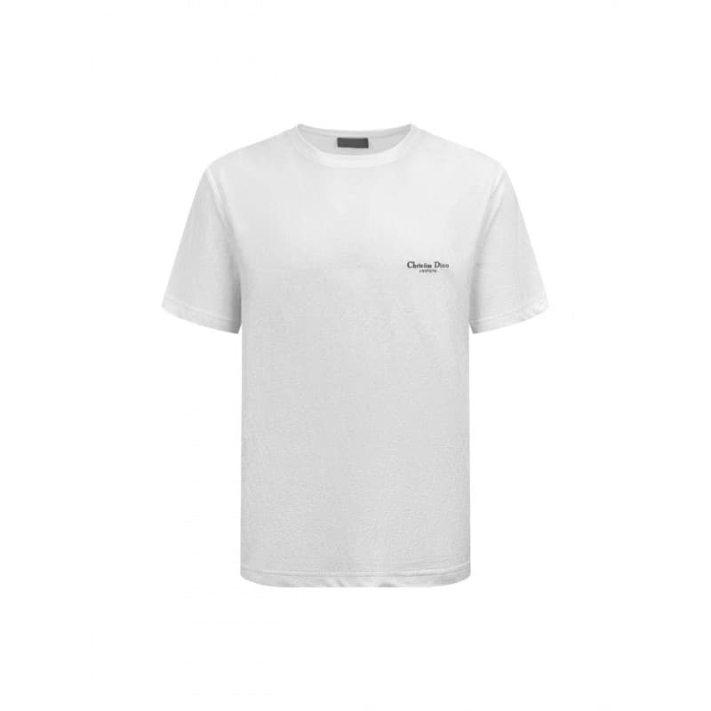 Dior-Style Cd Slogan Embroidered Lettering Terry Cloth Casual Loose-Fitting Unisex Correct Version Short-Sleeve T-Shirt