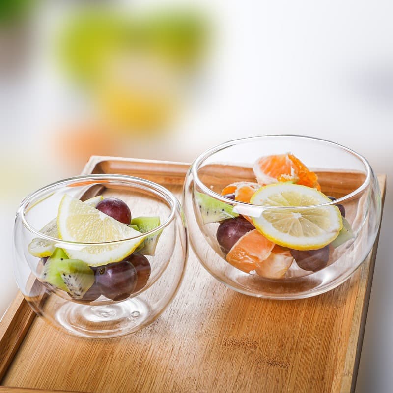 Wholesale High Borosilicate Double-layer Transparent Glass Bowl Japanese-style Fruit Salad Glass Bowl Thickened Heat-insulating Glass Tableware