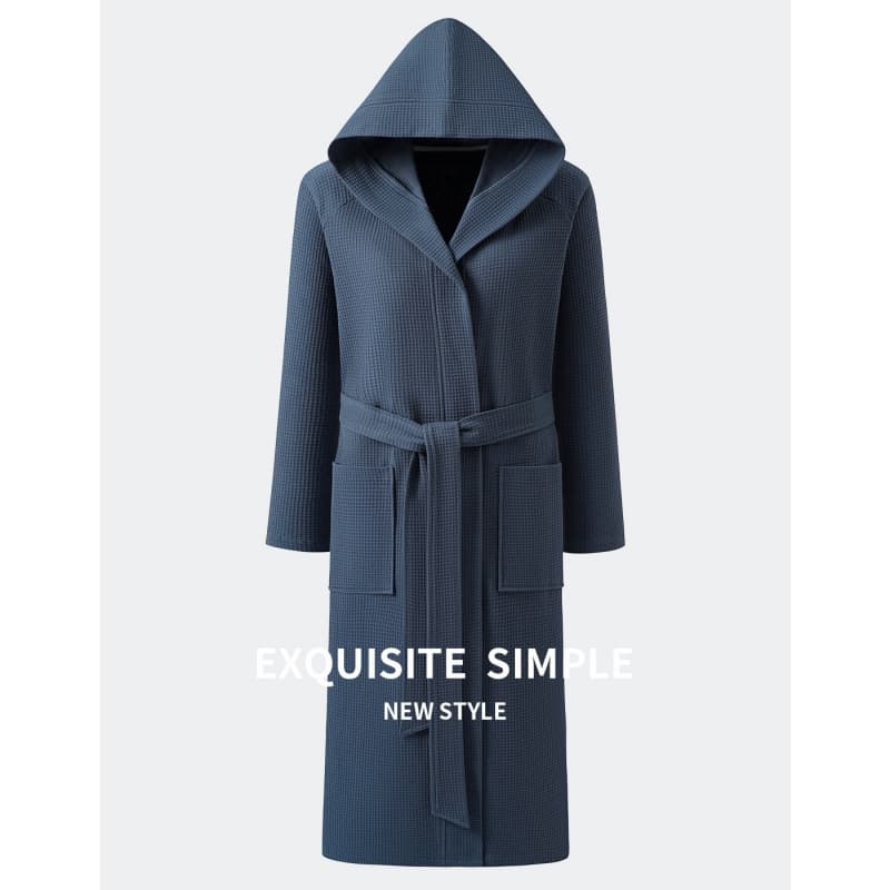 Women's Long Bathrobe, Autumn/Winter Extra-Length to Ankle, Fashionable Sexy Nightgown with Hood, Solid Color Loungewear
