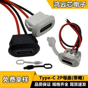 TYPE-C Female Solder Wire USB C Phone Charging Port TPC Waterproof Type-C 2P Direct Press Tail Plug Power Socket