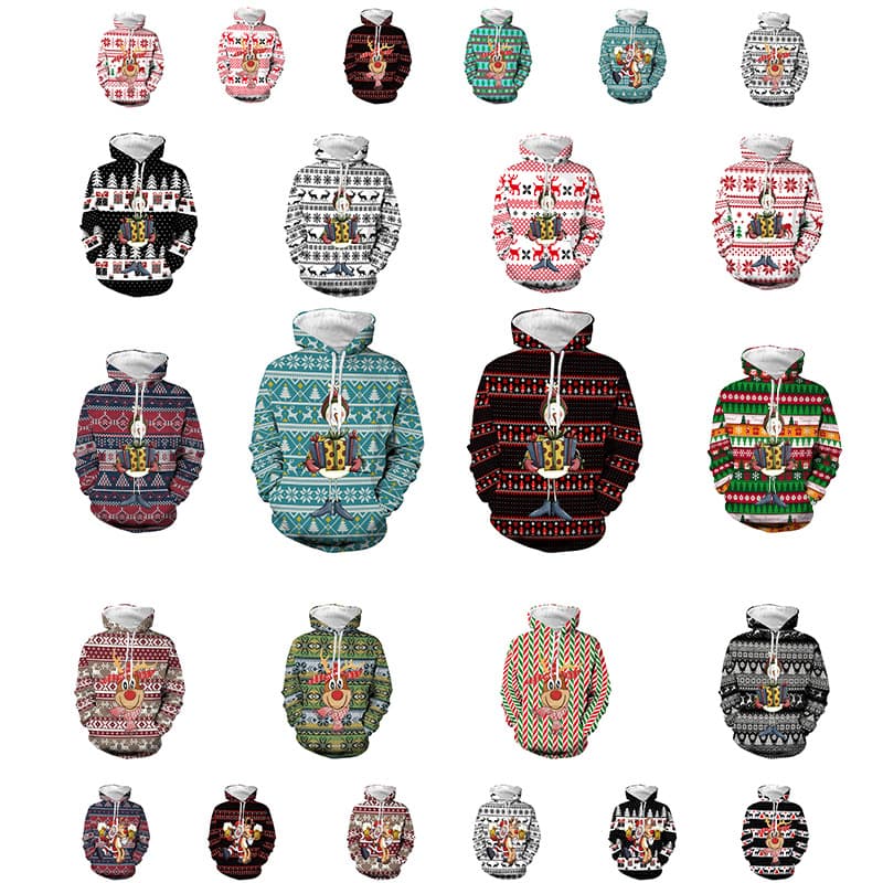 2024 Winter New Cross-Border Foreign Trade Christmas Hoodie 3D Digital Print Pullover Unisex Hooded Sweatshirt