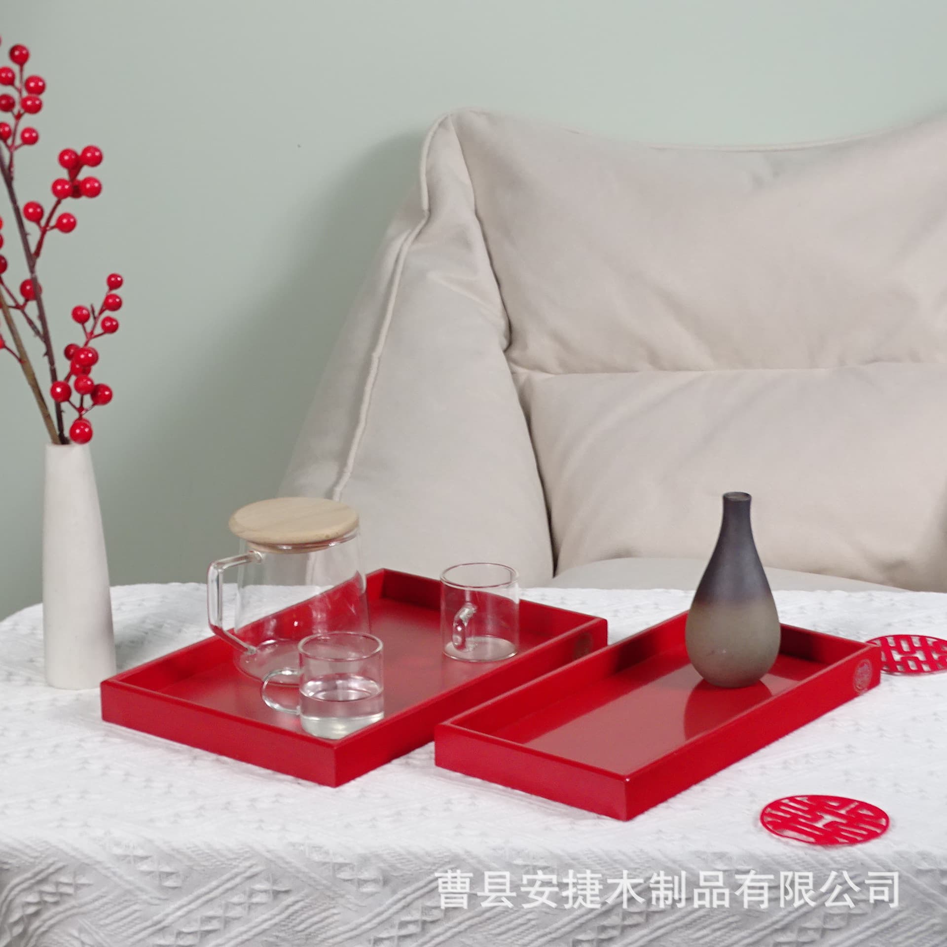Wooden Tray Wood Serving Tray Tea Tray Fruit Tray Home Red Tray Large Medium Small Set Wooden Cake Bread Tray