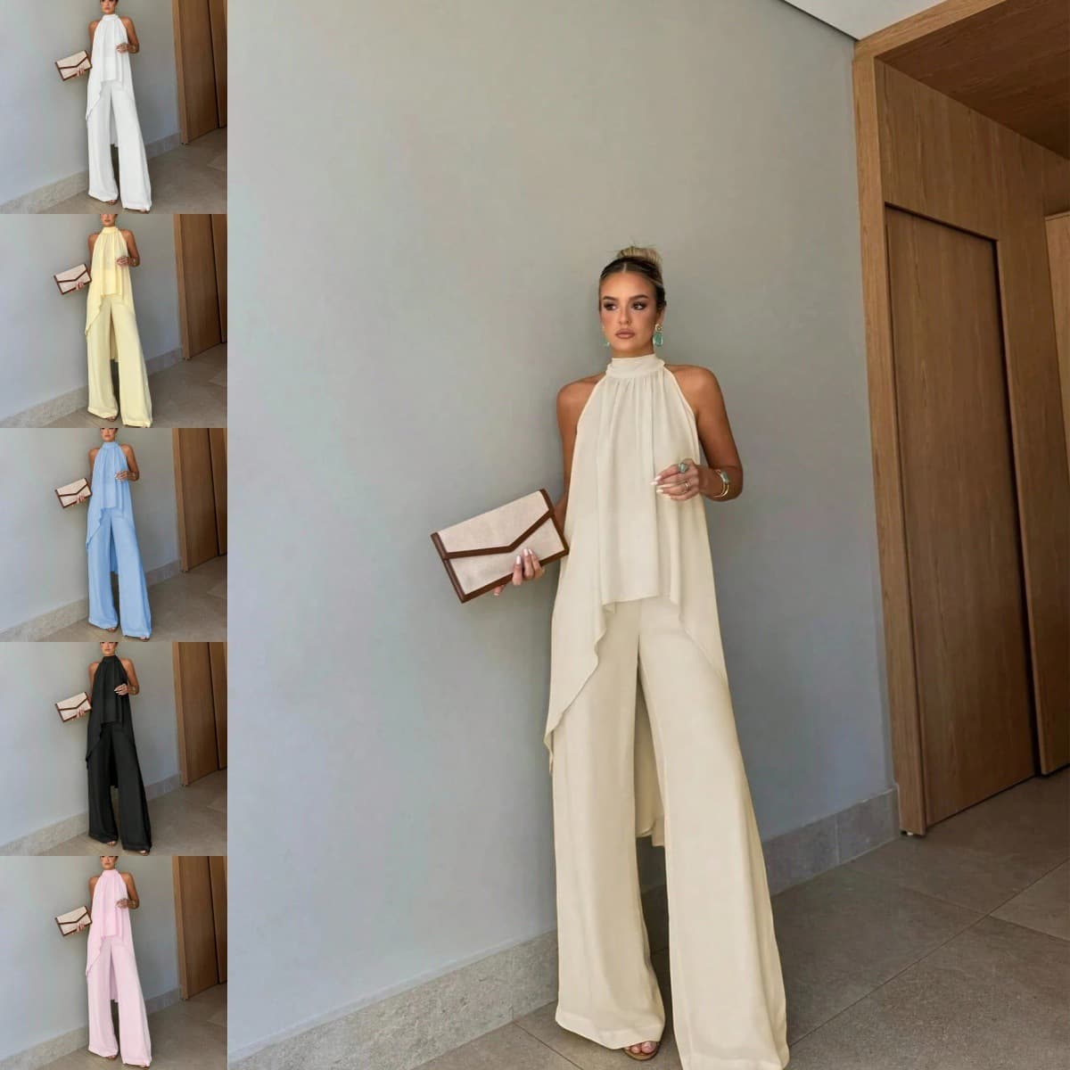 Independent Site EU/US Cross-border 2026 Summer Fashion Casual Irregular Sleeveless Solid Color Trouser Set for Women