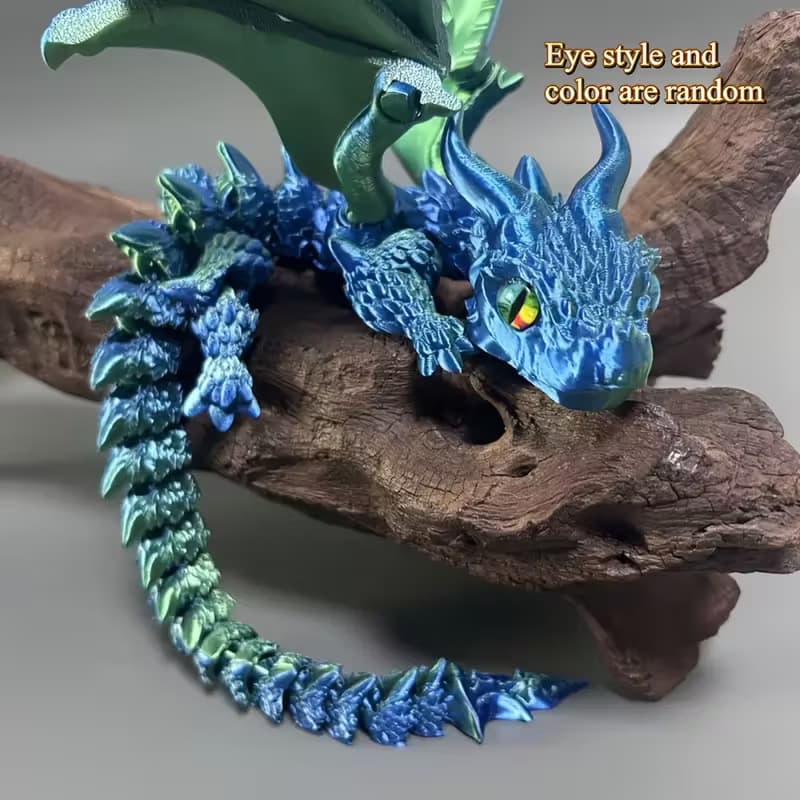 3D Printed Large Double-Horned Demon Flying Dragon with Wings, Multi-Jointed Flexible Poseable Children's Toy, Large Horned Flying Dragon Figurine