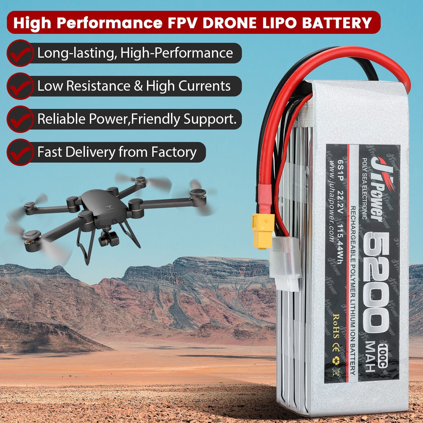 Model aircraft drone lithium battery 5200MAH6S100C22.2V remote control car and ship model toy FPV travel machine