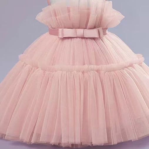 2022 New Summer Girls' Dress European and American Sleeveless Tulle Tutu Skirt Children's Bow Princess Dress