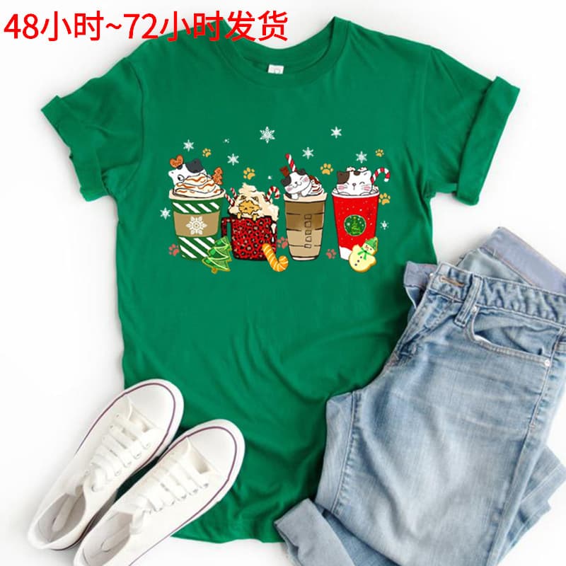 Christmas Coffee Shirt Christmas Cat Women Clothes