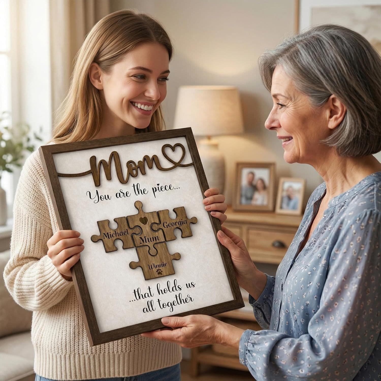 Personalized Mom Puzzle Sign Custom Grandma Wooden Toy Mother's Day Gift for Mom and Grandma Christmas Gift
