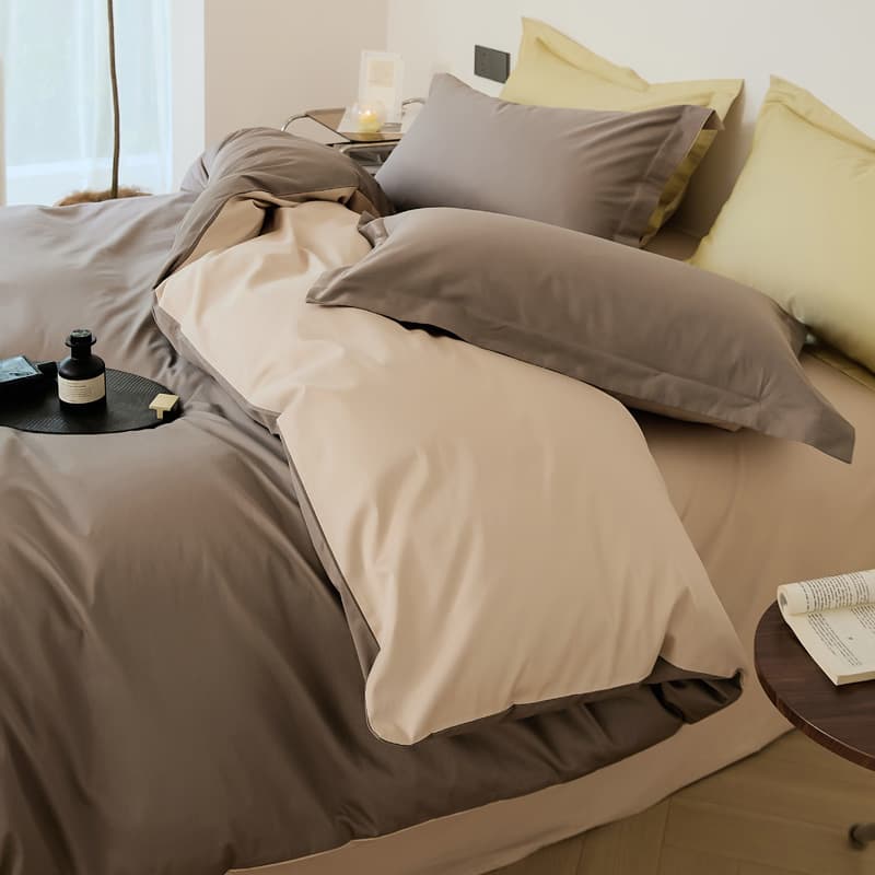 Premium! 100S Long-Staple Cotton Bedding Set - 4-Piece Pure Cotton Fitted Sheet & Duvet Cover Set with Dual-Color Design