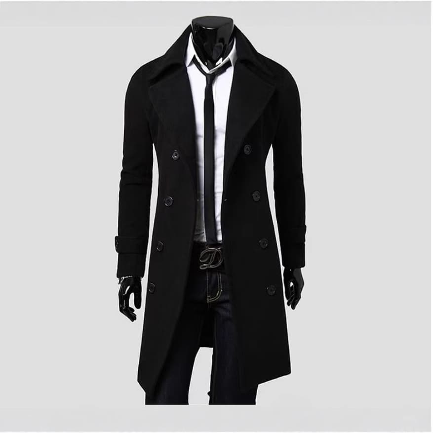 [M-5XL] Cross-Border 2024 Autumn/Winter Long Double-Breasted Windbreaker, Men's Wool Coat, Slim Fit Wool Overcoat