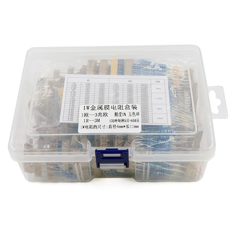 Boxed 1W Metal Film Resistor Kit, 1 Ohm to 3M Full Range Resistance, 130 Values, 5 Pieces Each, Total 650 Pieces
