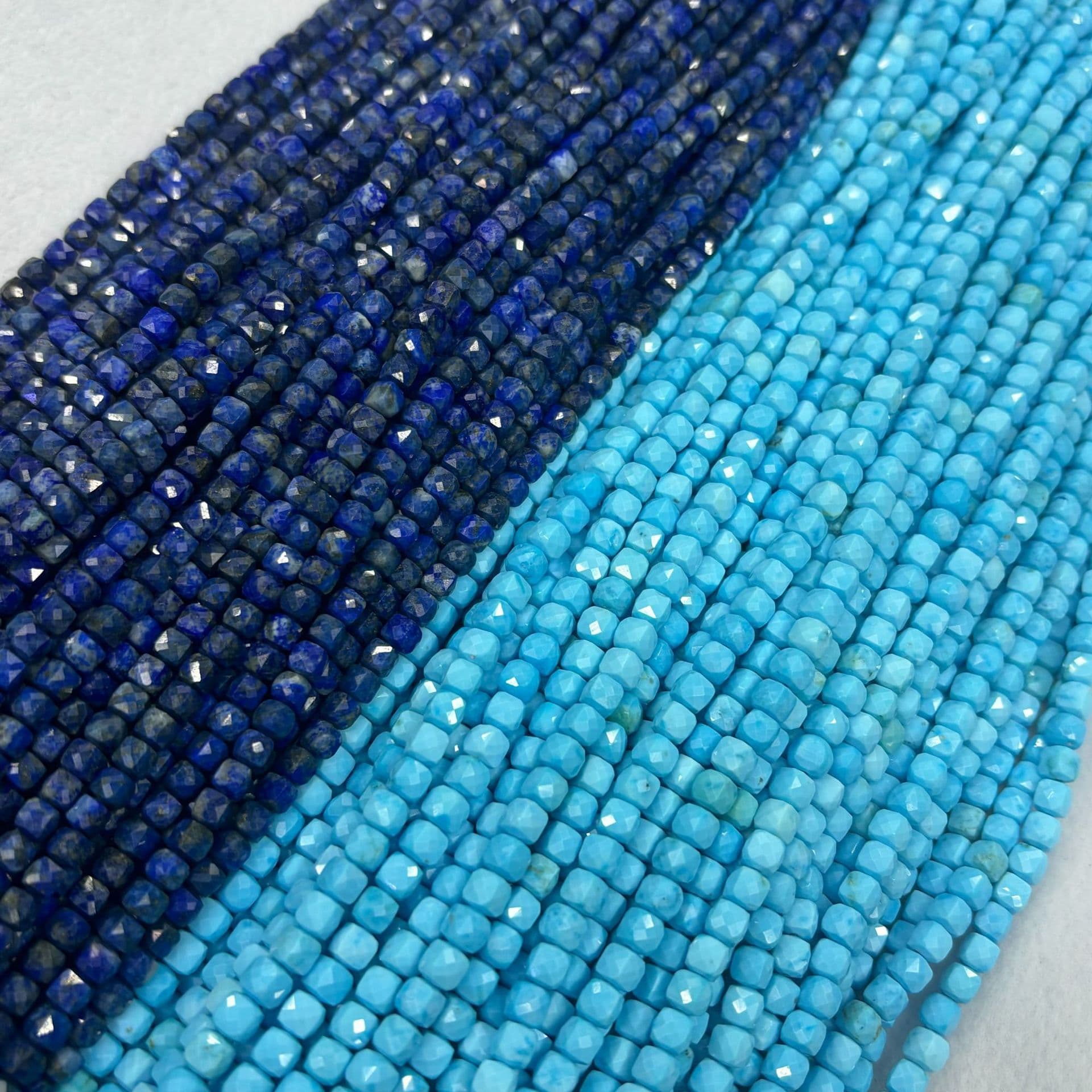 Natural Lapis Lazuli Faceted Turquoise Sugar Cube Diamond-Cut Square Loose Beads for DIY Jewelry Making