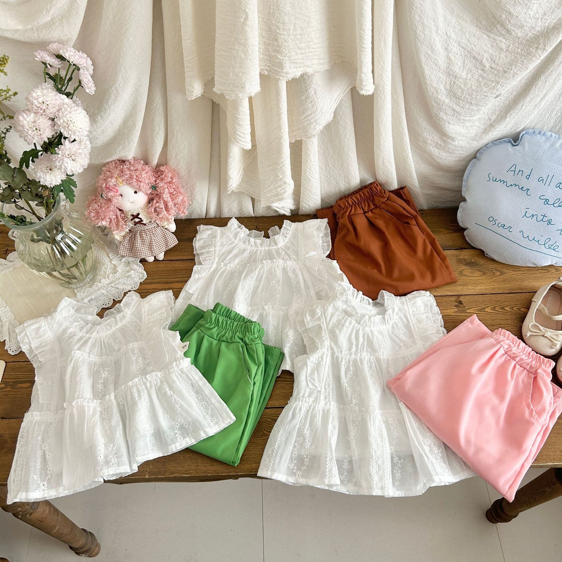 Girls Korean suit summer 2026 fashionable new style children's lace baby suit two-piece trendy set
