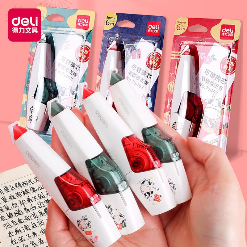 Deli Student Pen-Style Correction Tape High Aesthetics Replaceable Refill Large-Capacity Pen-Type Correction Tape