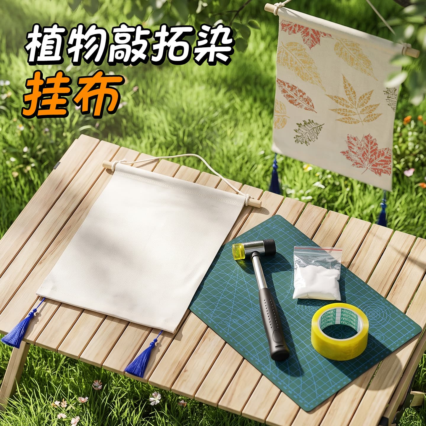 Plant Pounding Dye Hanging Cloth DIY Craft Material, Creative Blank Printing Cloth Tool/Set for Kids Leaf Wall Hanging