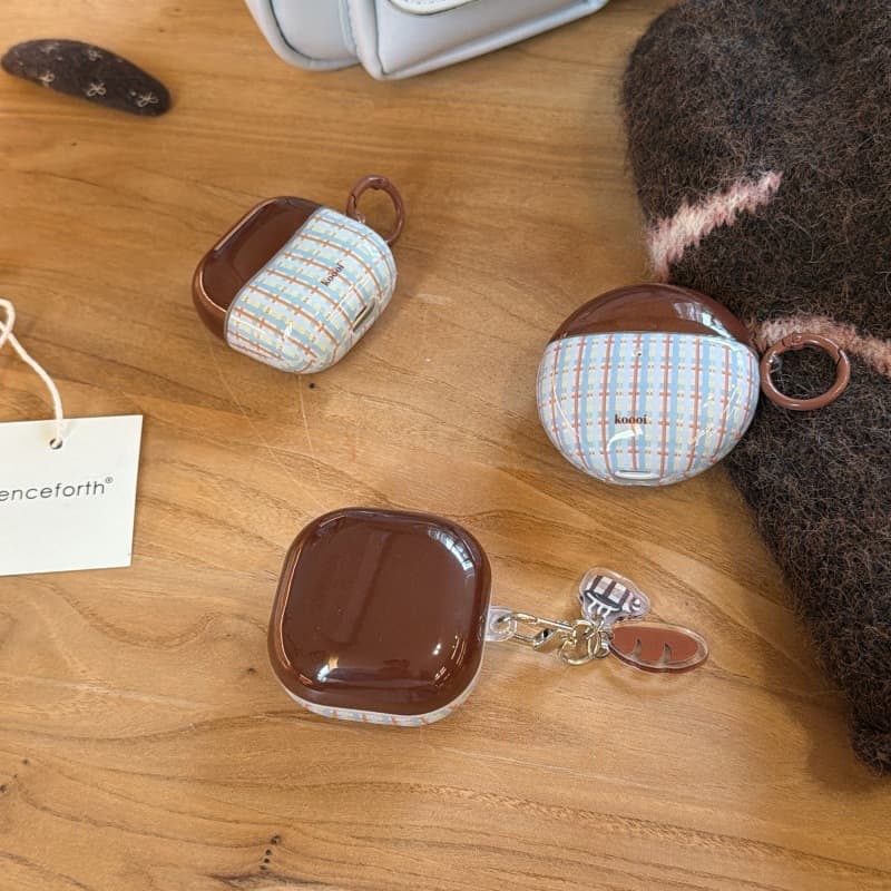 Blue and Brown Color-Blocked Plaid Pattern Is Suitable for Huawei Freeclip2 Clip-On 7I Earphone Case, 6Ise2 Samsung 3 Protective Case