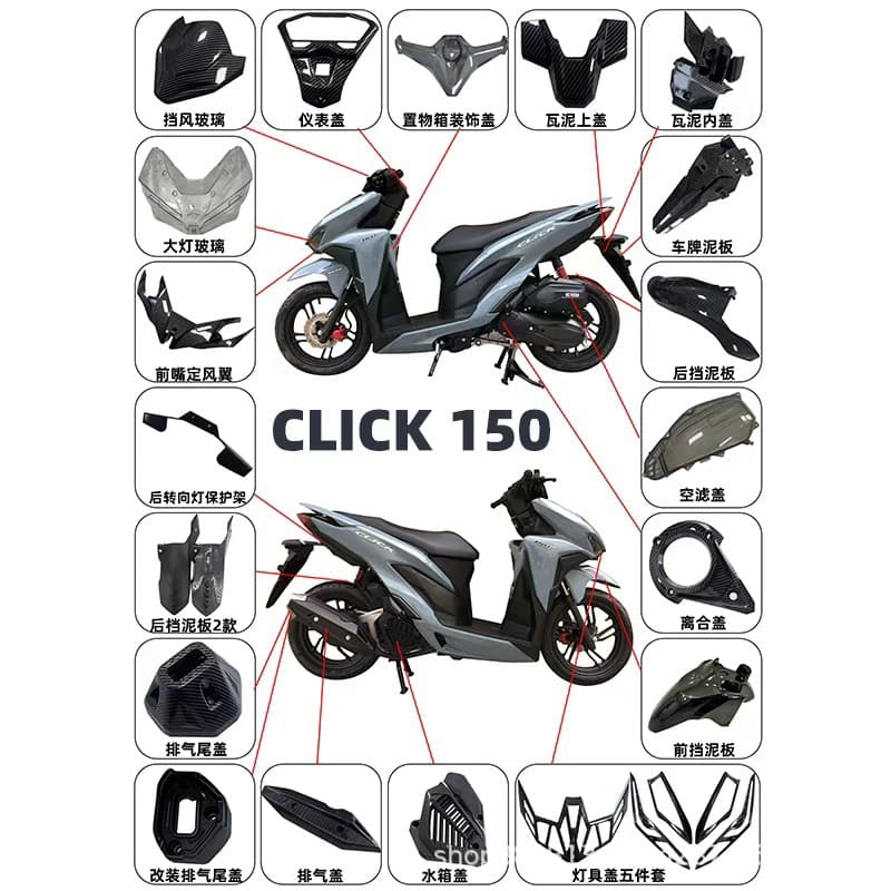 For Honda CLICK 150 Modified Motorcycle Full Accessories Customization Water Transfer Decorative Shells