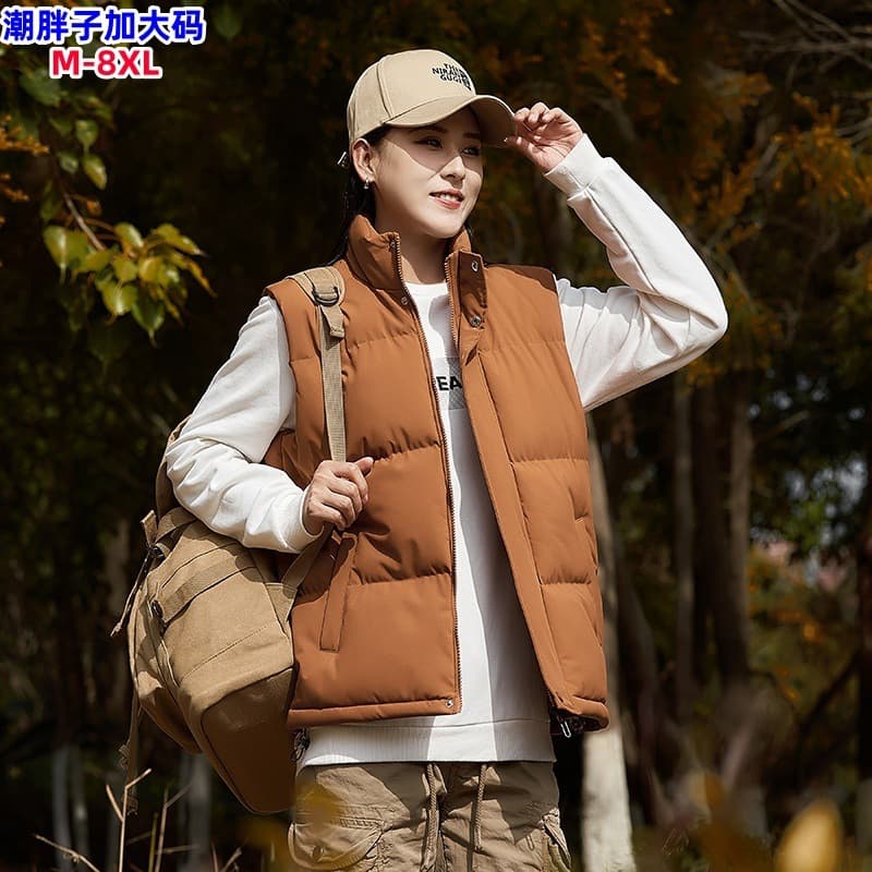 Cotton Vest Unisex Autumn Winter Thickened Warm Stand Collar Vest Plus Size Solid Color Vest Casual Coat Waistcoat