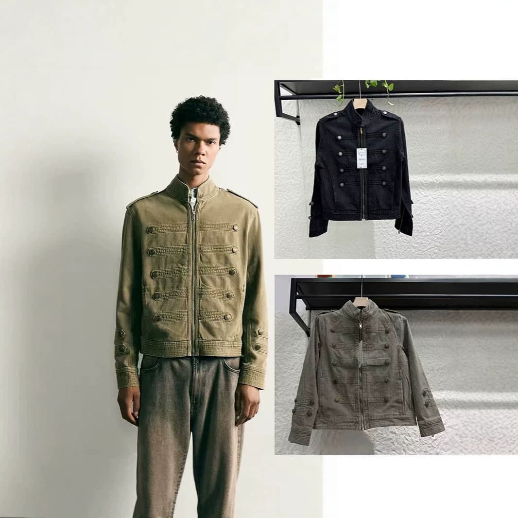 2026 Early Autumn New Men's 2-Color Napoleon-Style Button-Decorated Denim Jacket Shorts 6987334 0