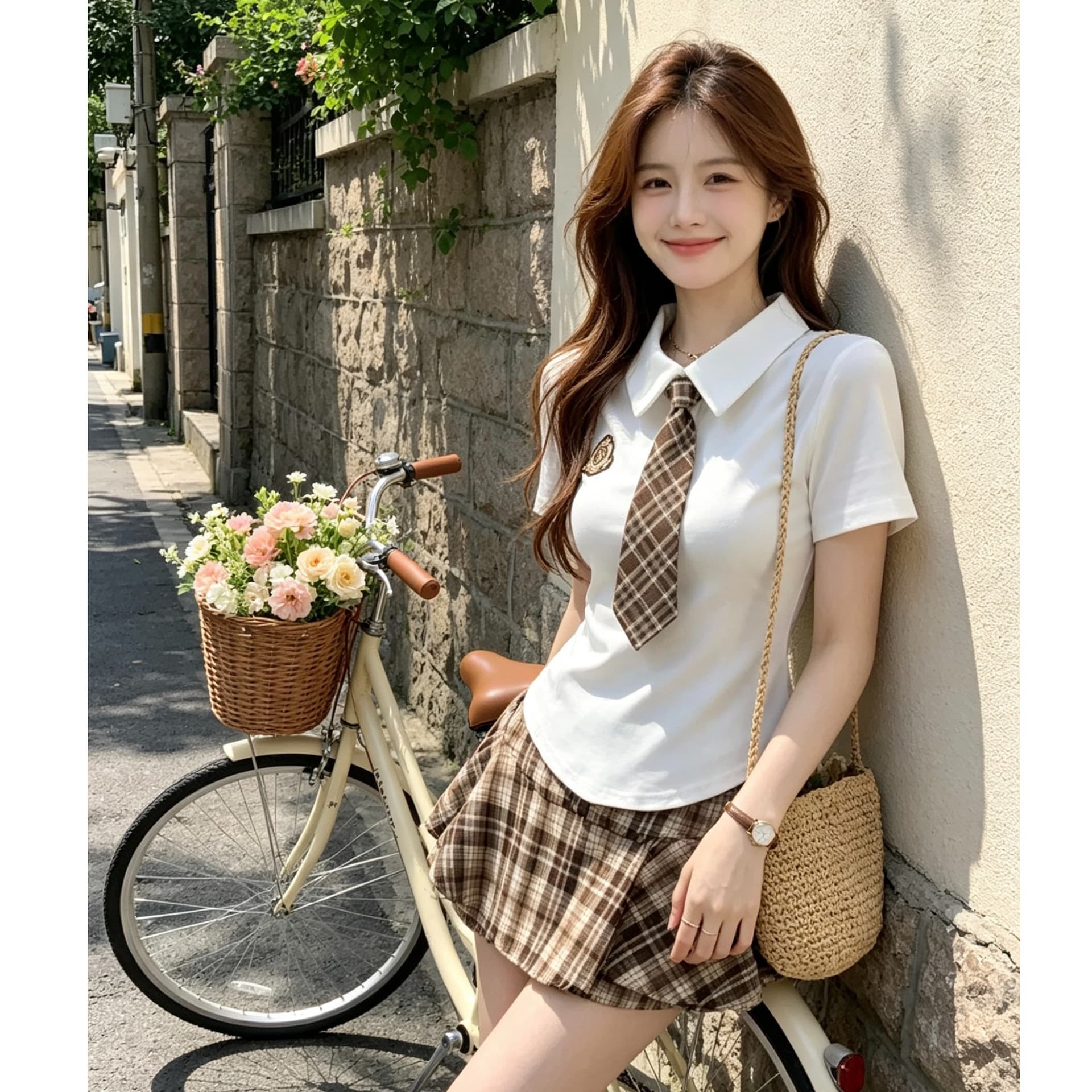 Summer School Style JK Uniform Set for Women Slimming Age-Reducing Short Sleeve Fitted Top High Waist Skirt Two-Piece Set