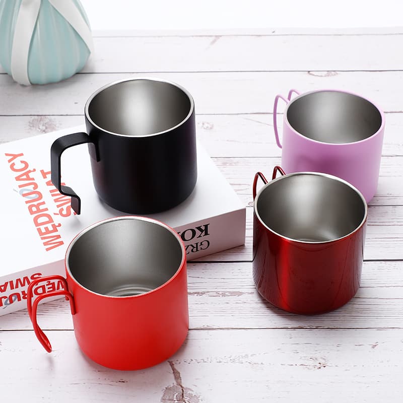 Factory Direct Export 304 Stainless Steel Double-layer Coffee Cup with Wire Handle, Portable Insulated Beer Mug