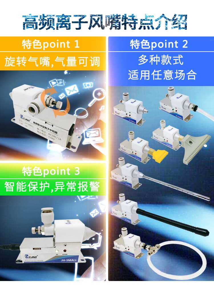 Mini Static Eliminator DC24V High-frequency Ion Air Nozzle Gun Head Industrial Ion Neutralizer