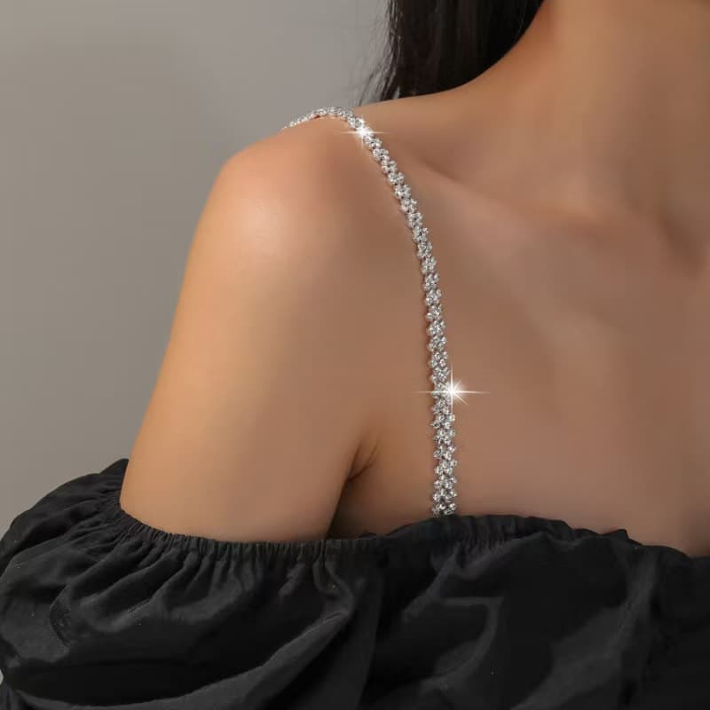 Adjustable Rhinestone Bra Strap, Sexy Simple Shoulder Chain, Universal Chest Necklace for Wedding Dress and Gown