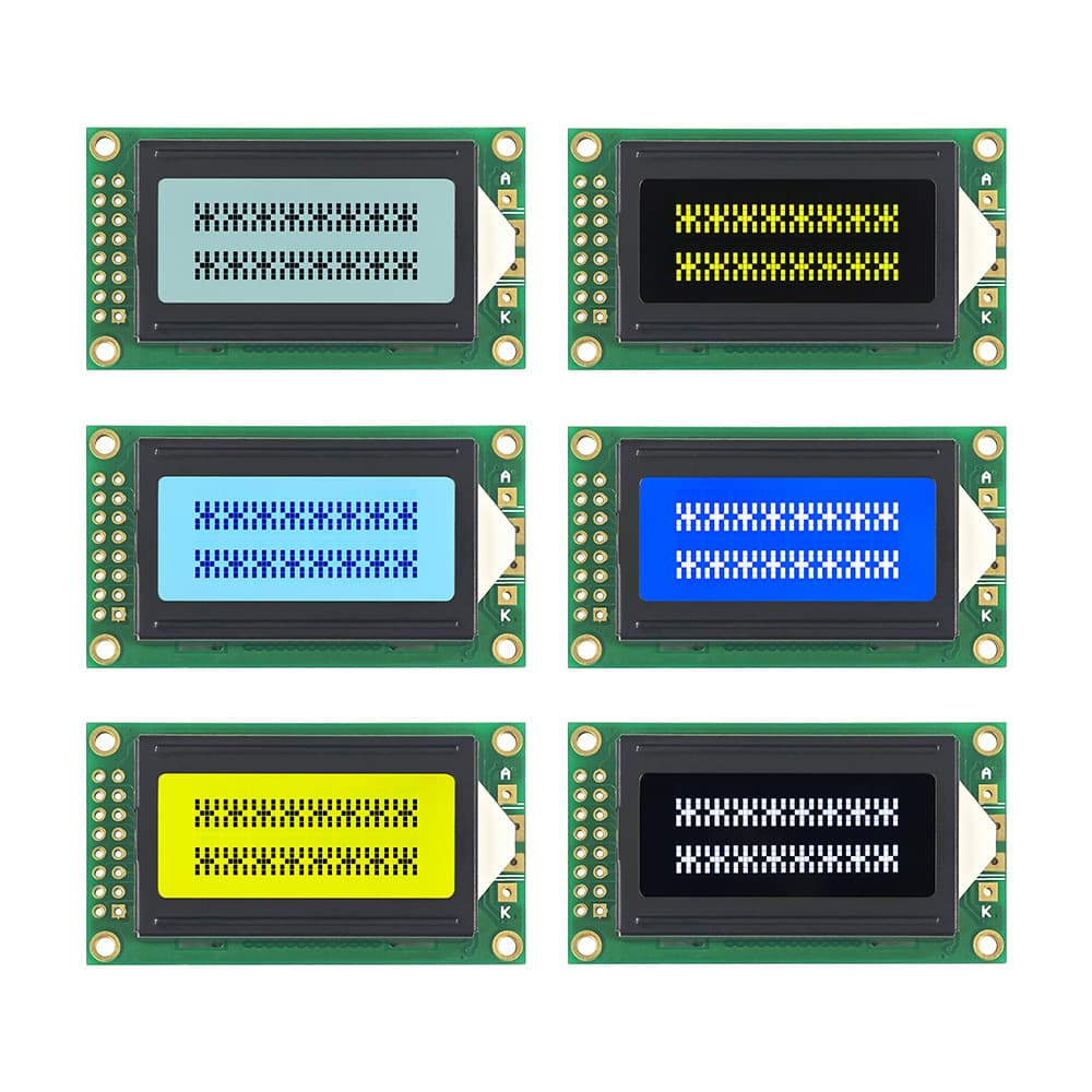 Small Size LCD0802 LCD Display, Multiple Mode Colors Optional, 8x2 Russian Character Dot Matrix Module